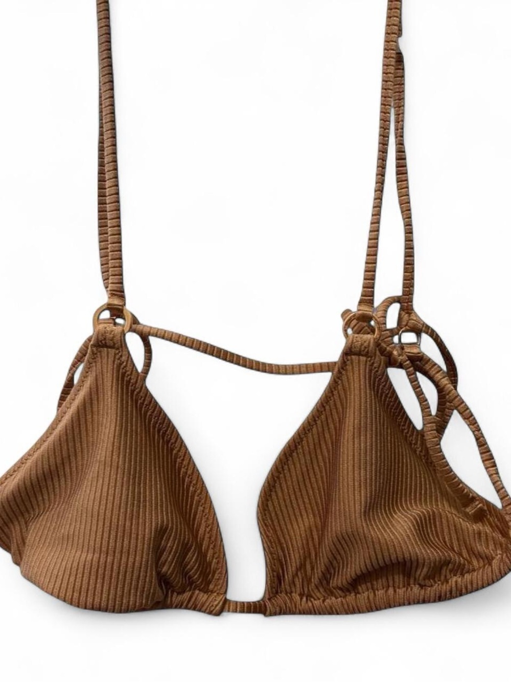 aerie Ribbed Triangle Bikini Top in Neutral